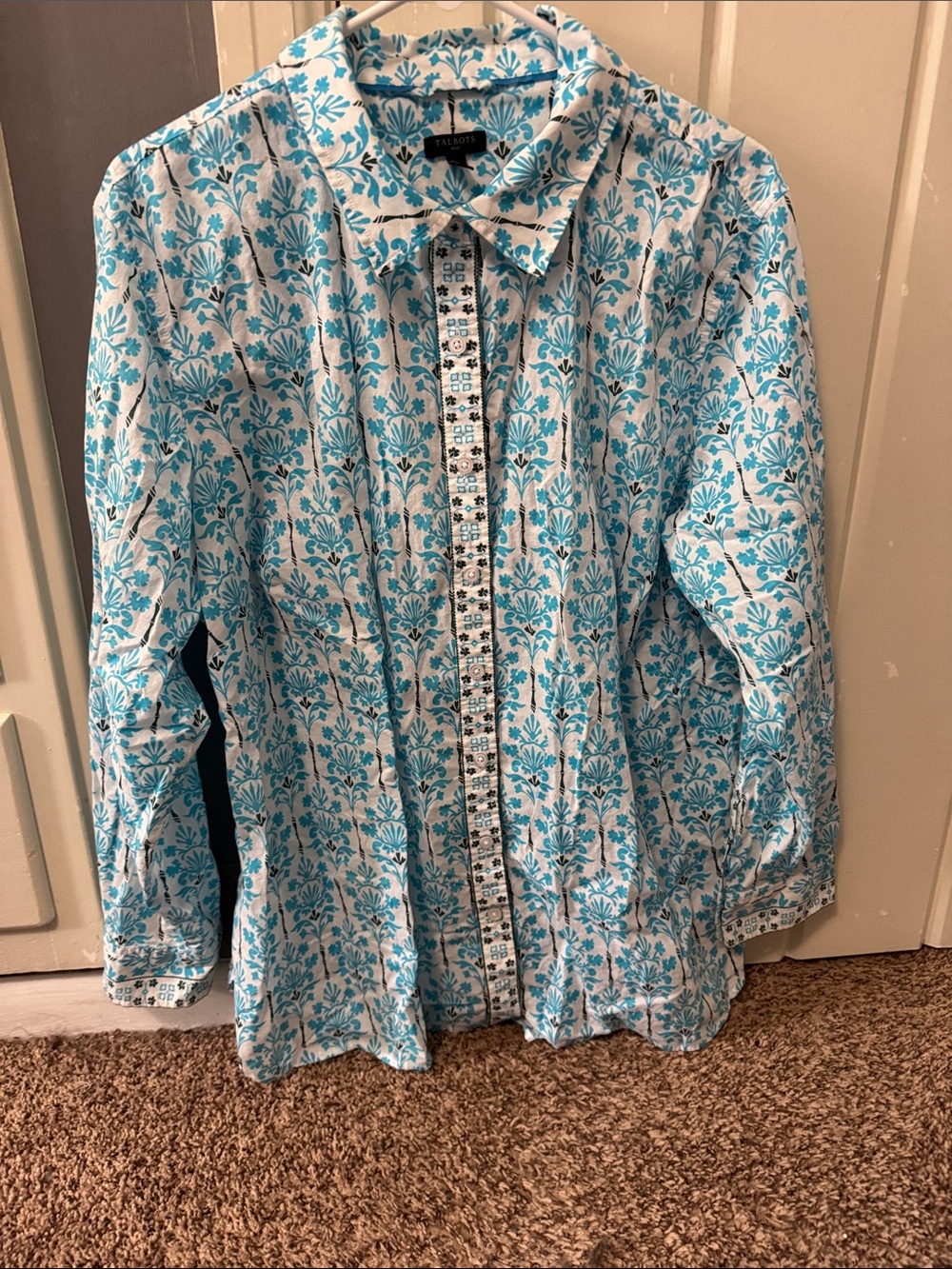 Talbots Women’s Turquoise and White Button Down Shirt.